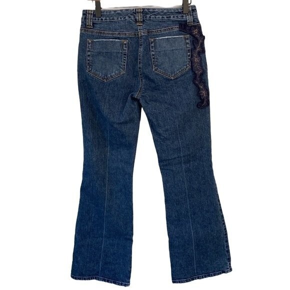 INC Floral Embroidered Boot Cut Distressed Jeans Mid-Rise Stretch Cottagecore - Picture 5 of 16